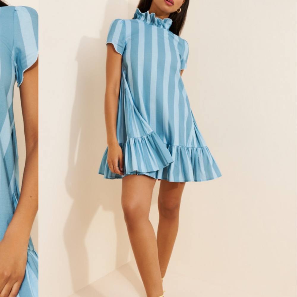 House of aama Ruffle Neck Babydoll Mini Dress